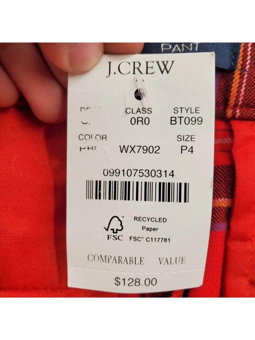 J. Crew Kallie Red Tartan Plaid High Rise Straight Ankle Pants Size 4P NWT